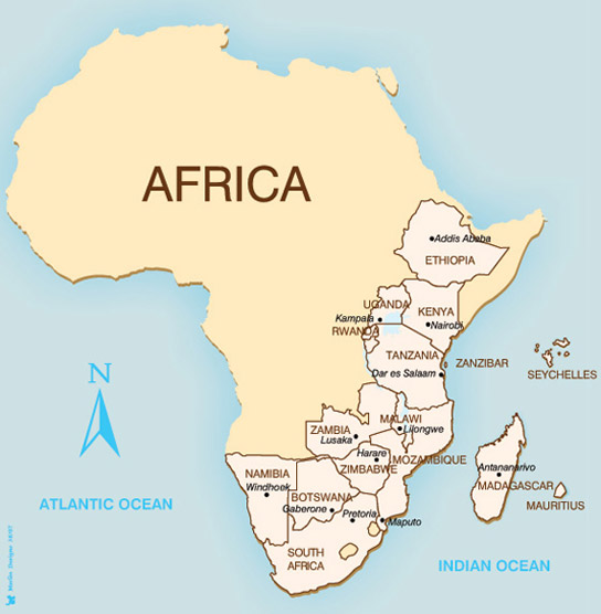 Map of holiday destinations in Africa