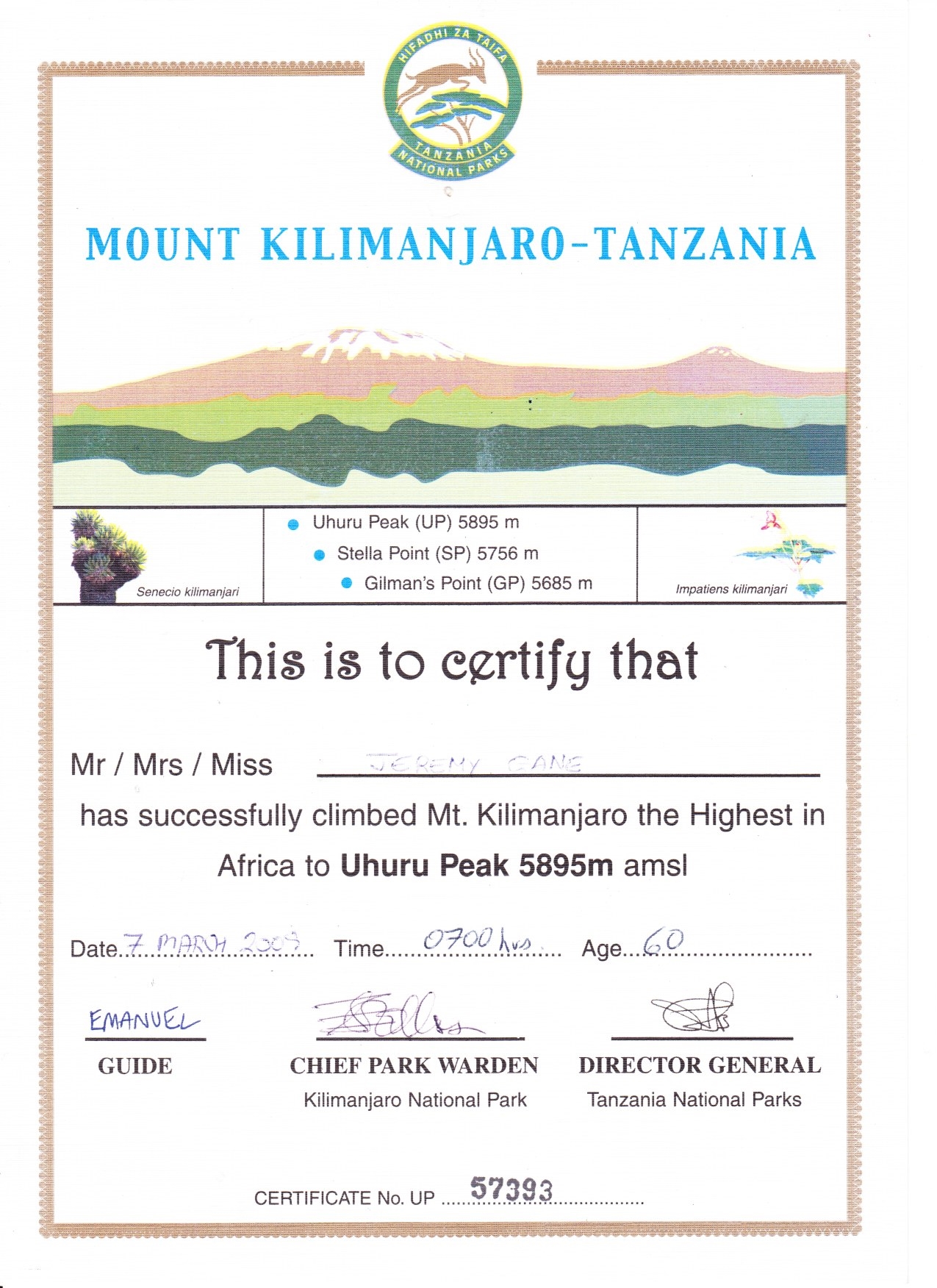 Climb Kilimanjaro Certificate